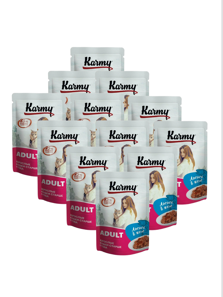 KARMY Влажный корм для кошек, с лососем в желе, 80гр