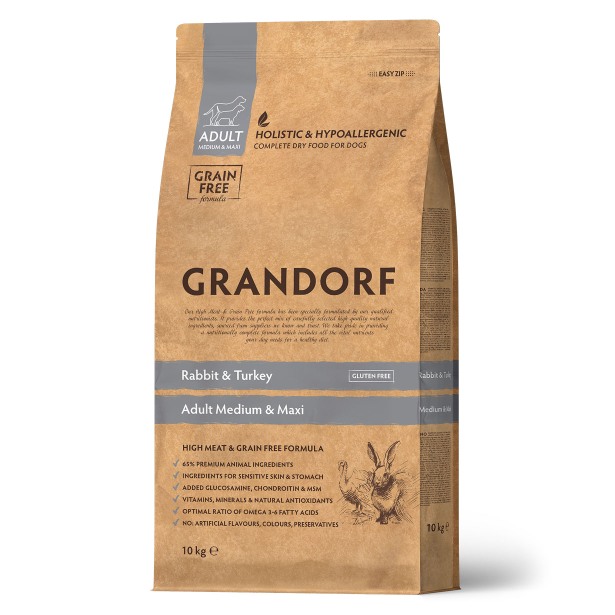 Grandorf Сухой корм для средних собак с кроликом и индейкой 10 кг 5407007851089