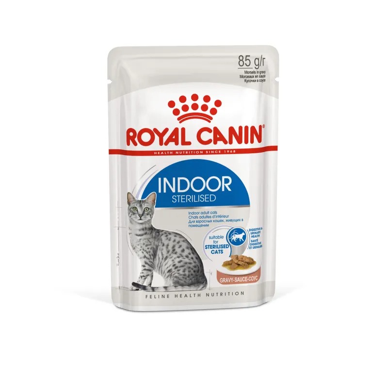 Royal Canin Indoor Sterilised Влажный корм для взрослых кошек живущих в помещении, кусочки в соусе, 85гр