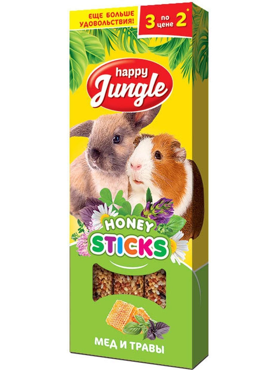 Happy Jungle Лакомство для крупных грызунов, палочки с медом и травами, 3 шт