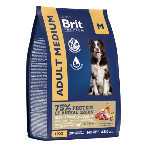BRIT PREMIUM Брит Premium Dog Adult Medium с индейкой и телятиной д/взр.с. средних пород (10–25 кг),8 кг, 5063178