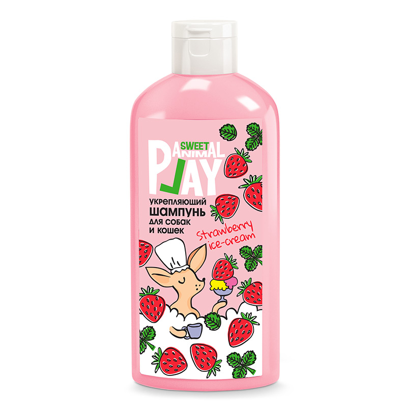 Animal play Шампунь Animal Play Sweet для собак и кошек  Клубничное мороженое , укрепляющий, 300 мл