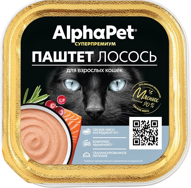 AlphaPet Superpremium Паштет для взрослых кошек с лососем, 100 г