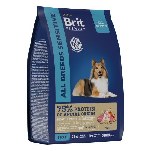 Брит Premium Dog Sensitive. с  ягнен. и инд. д/взр. собак всех пород с чувств. пищевар, 8 кг 5050048