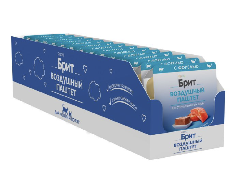 Brit воздушный паштет для стерилизованных кошек и кастрированных котов с форелью - 100 г х 14 шт
