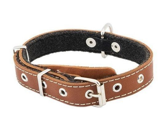 HOMEPET 15 мм 22-35 см ошейник кожаный с язычком на фетре простроченный коричневый
