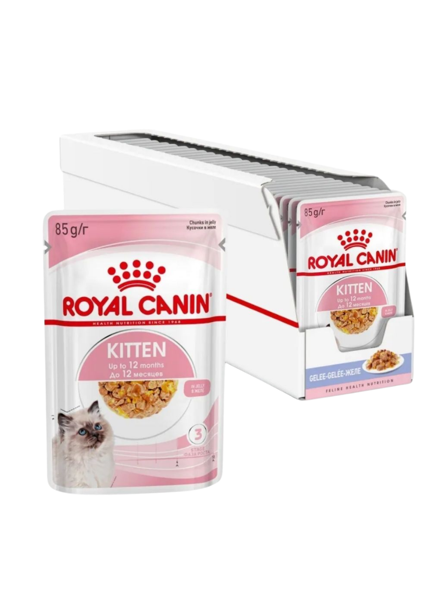 Влажный корм Royal Canin Kitten Sterilised для стерилизованных котят в возрасте от 6 до 12 мес. мелкие кусочки в желе 85гр-28шт