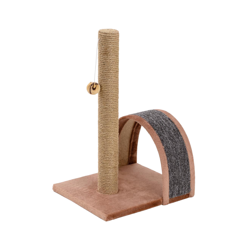 PerseiLine Когтеточка столбик + дуга. Джут/ковролин/игрушка 35х30х54см КД-12 КОРИЧНЕВЫЙ Rich Breed