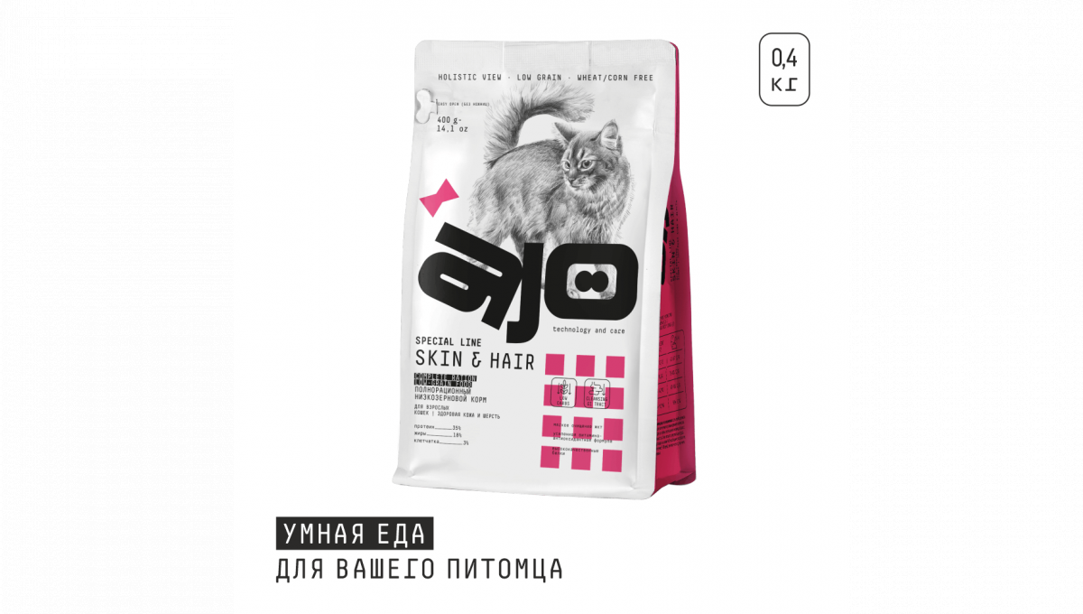 Ajo Сухой корм для кошек здоровая кожа и шерсть Skin&Hair с лососем 400 гр 4630169560235