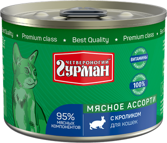 Четвероногий Гурман Корм влажный для кошек "Мясное ассорти с кроликом", 190г