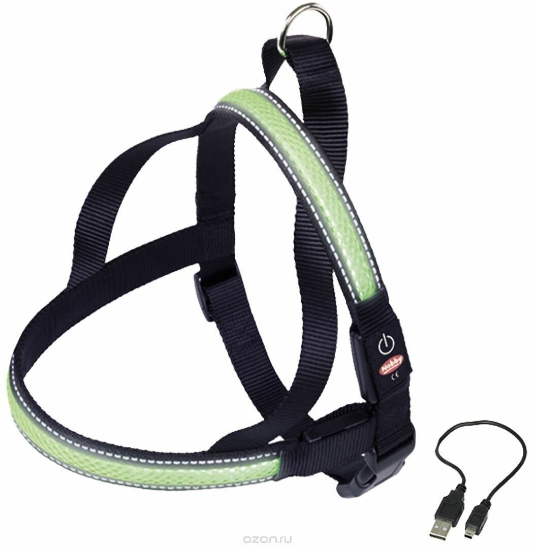 NOBBY Шлейка для собак светодиодная, на аккумуляторе, зеленая, L 70-85см