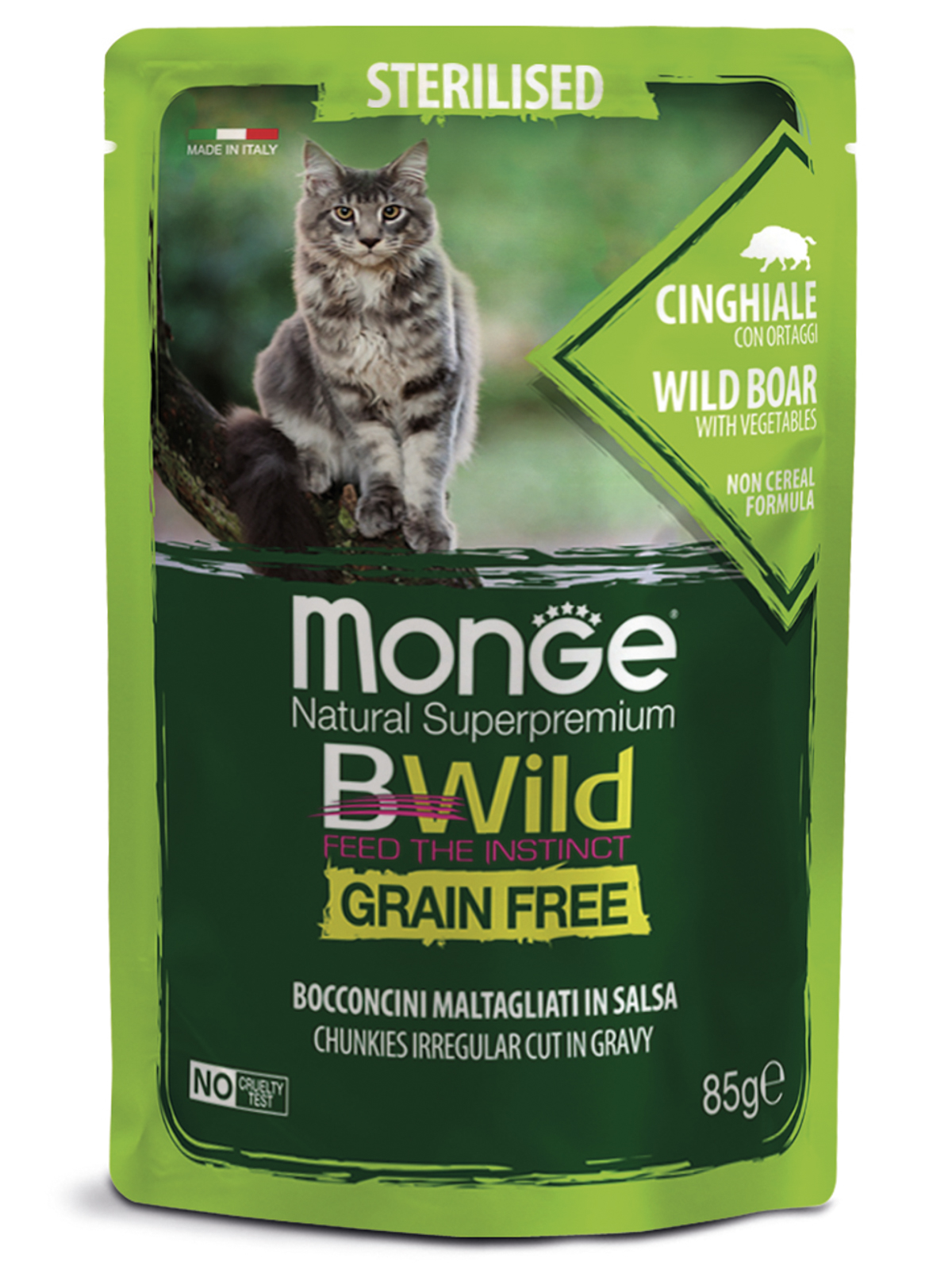 Monge Cat BWild GRAIN FREE Корм для стерилизованных кошек, беззерновой, из мяса дикого кабана с овощами, 85 г