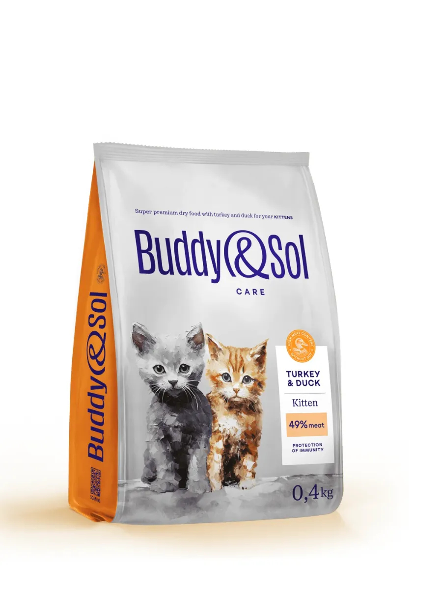 Buddy&Sol Care Сухой корм с индейкой и уткой для котят 0,4кг