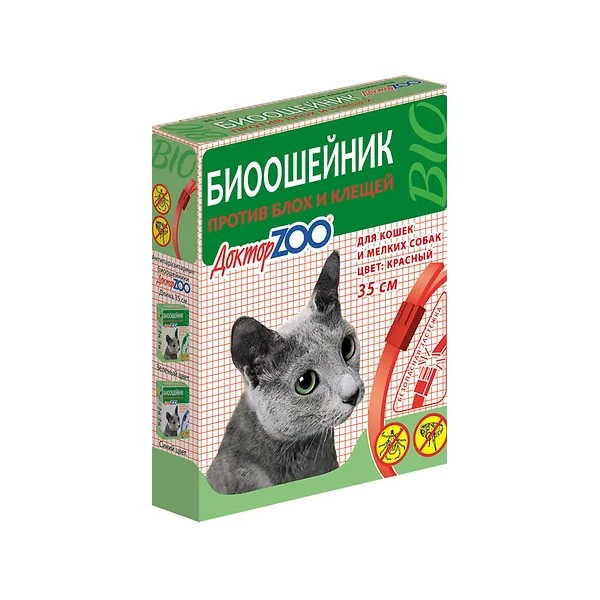 Ошейник БИО от блох для кошек и мелк.собак, 35см, красный