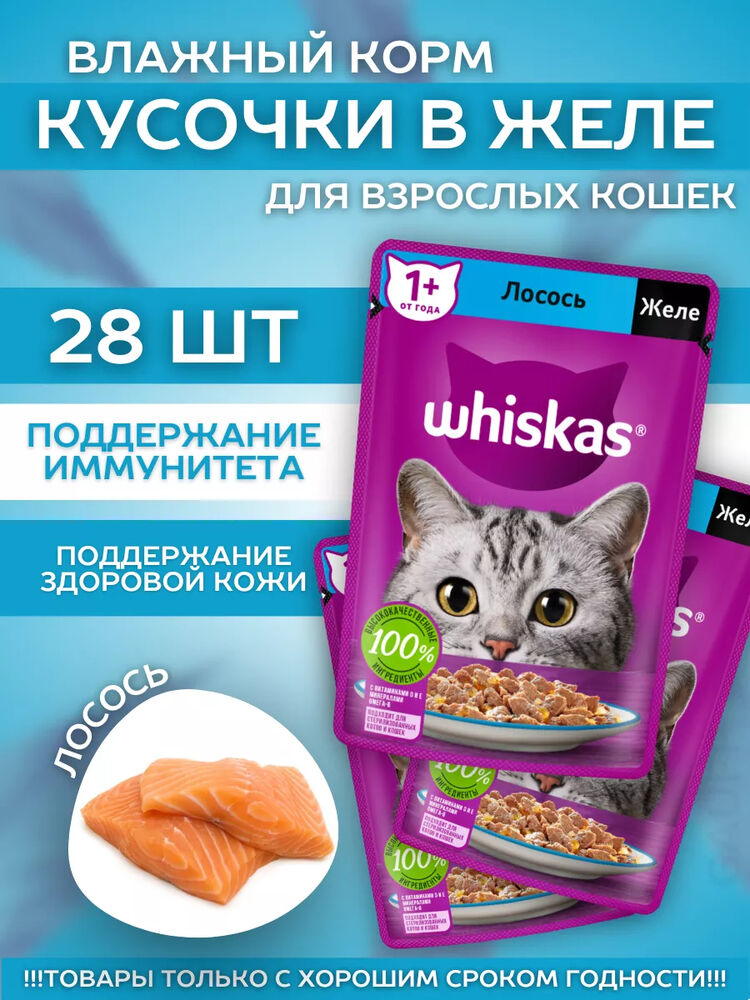 Влажный корм для кошек желе с лососем 28шт-75гр