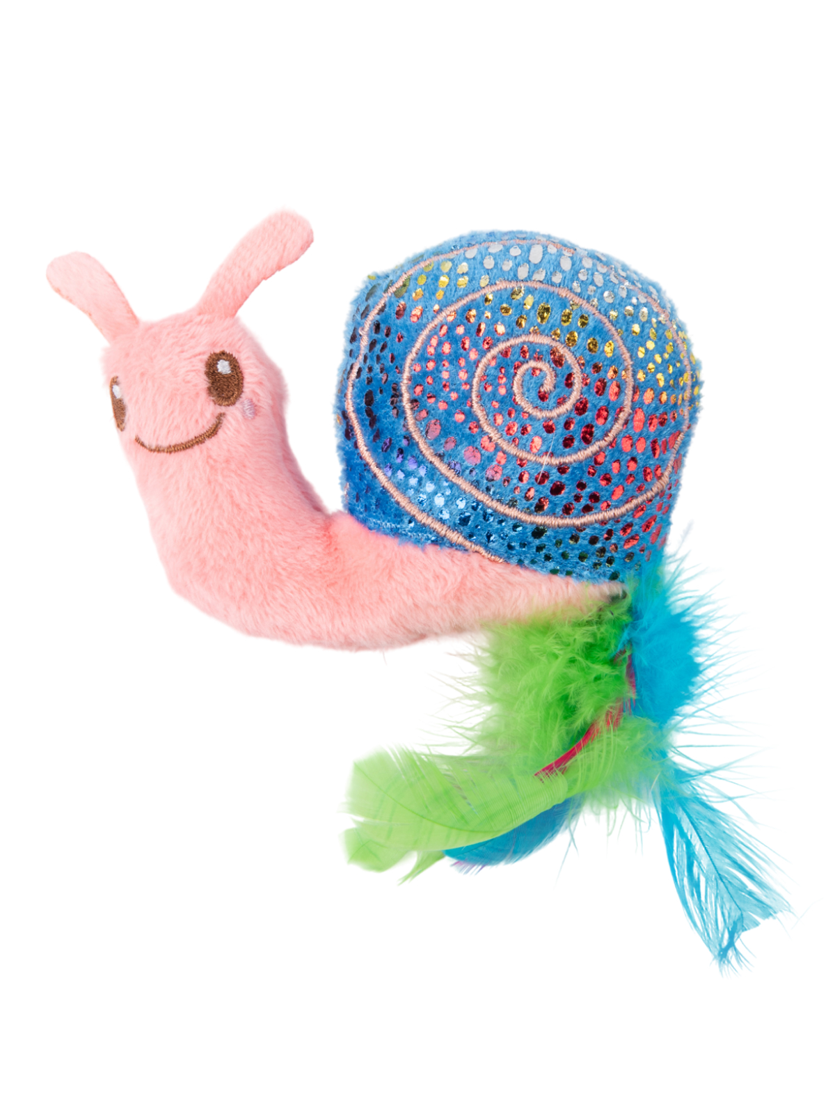 Игрушка Mr.Kranch для кошек Улитка плюшевая с кошачьей мятой и перышками 18 см розовая
