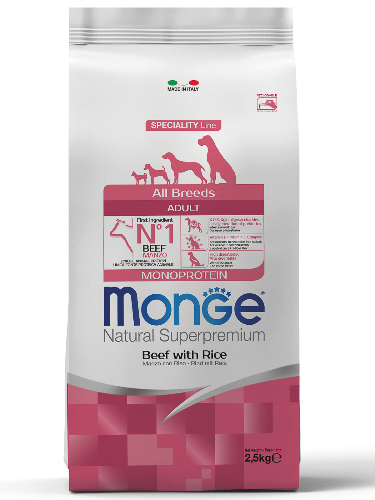 Сухой корм Monge Dog Speciality Line Monoprotein All Breeds Beef and Rice для взрослых собак всех пород, из говядины с рисом 2,5 кг