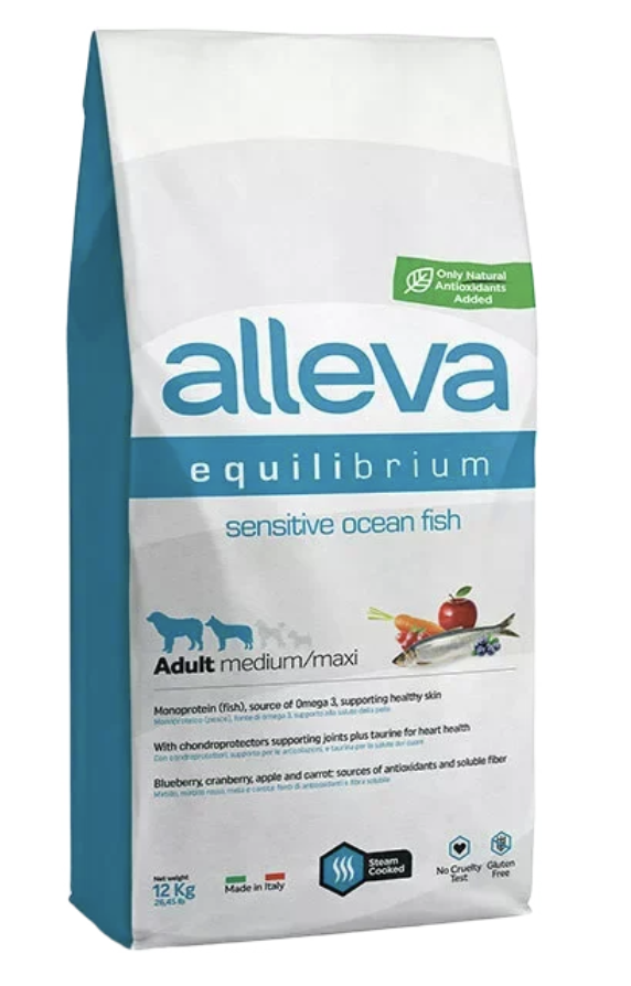Alleva Корм для взрослых собак средних и крупных пород Аллева Эквилибриум Сенситив с океанической рыбой 12 кг P6008 8002754003087