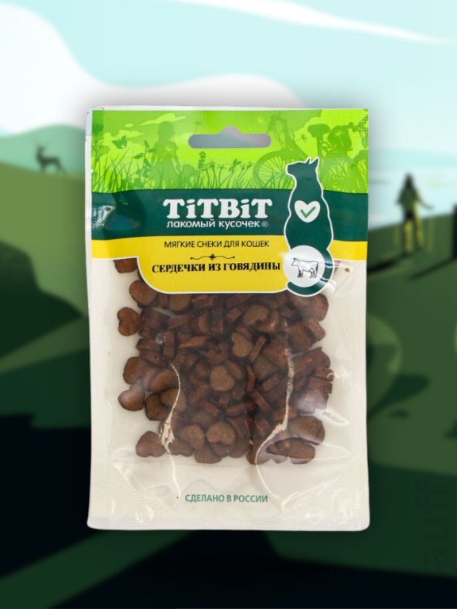 TiTBiT Лакомство Сердечки из говядины для кошек Мягкие снеки 40 гр 4690538020197
