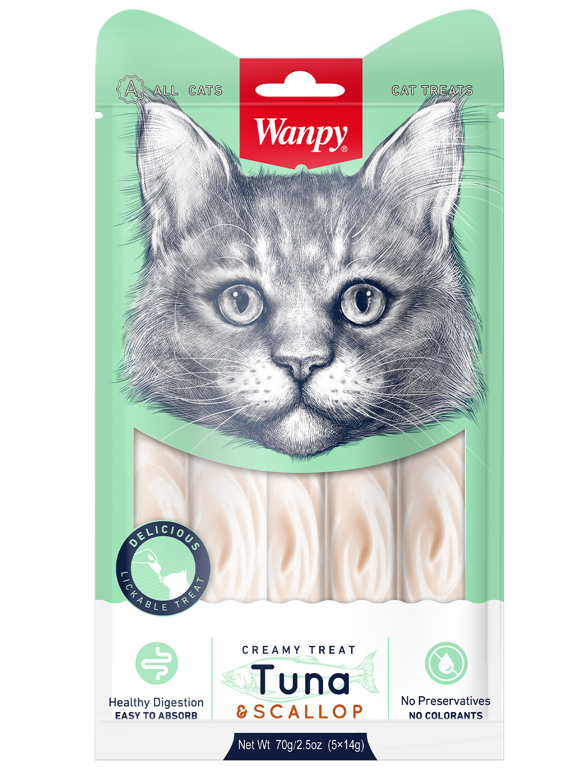 Wanpy Cat Лакомство для кошек нежное пюре из тунца и гребешка 70 г