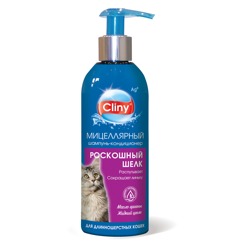 Шампунь-кондиционер Cliny Роскошный шелк для длинношерстных кошек, 200 мл 4607092074900