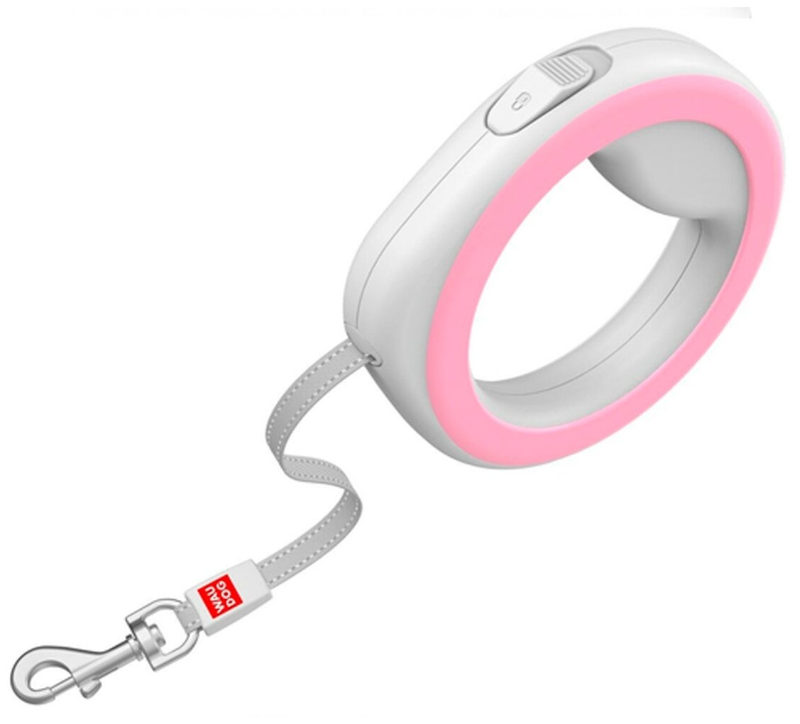 Поводок-рулетка для собак WAUDOG R-leash "Круглая", светоотражающая лента, XS-M, до 40кг, 2,9м (розовая)