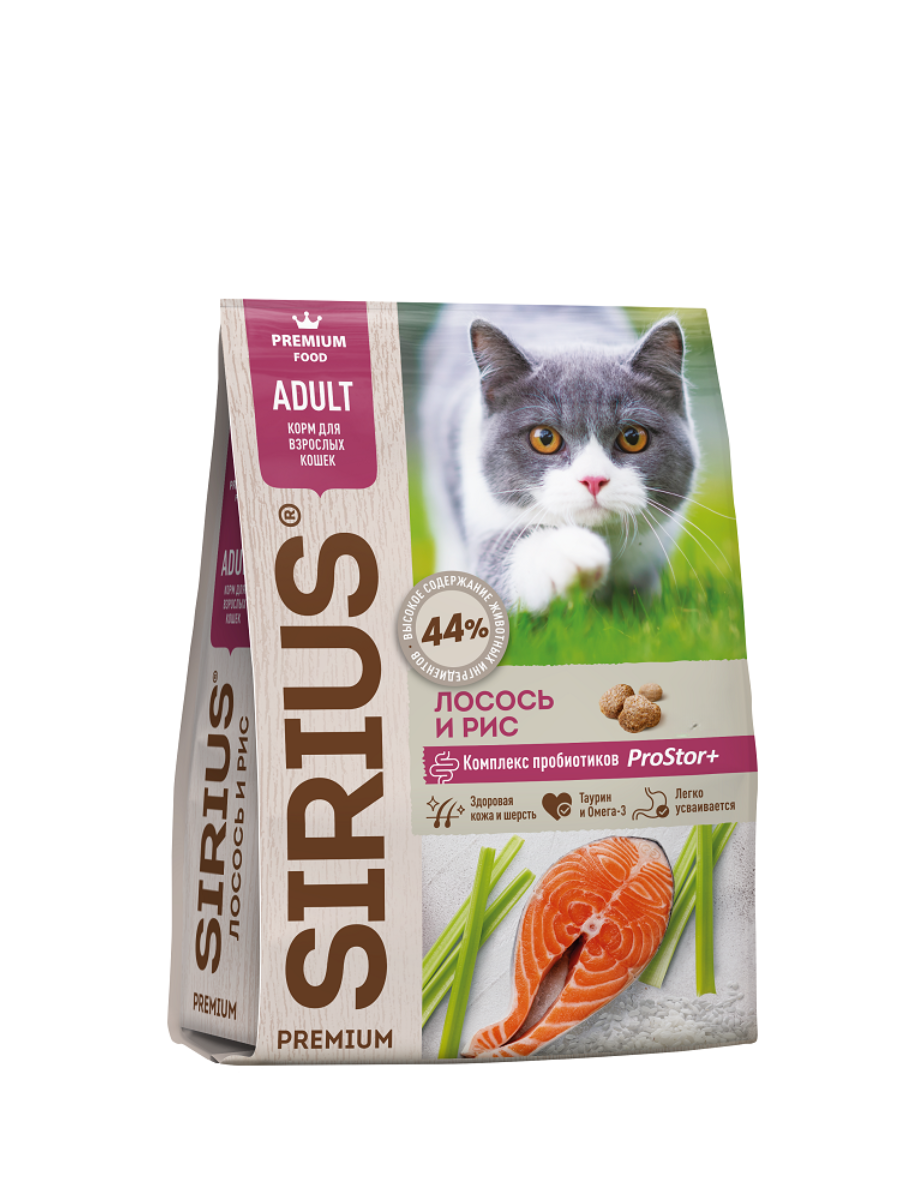 Сухой корм SIRIUS Adult для взрослых кошек с лососем и рисом, 400гр 4630169560617