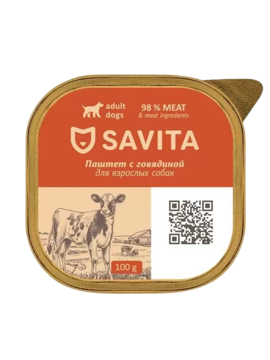 Savita Влажный корм для кошек паштет, с говядиной, 100 гр - 1 шт