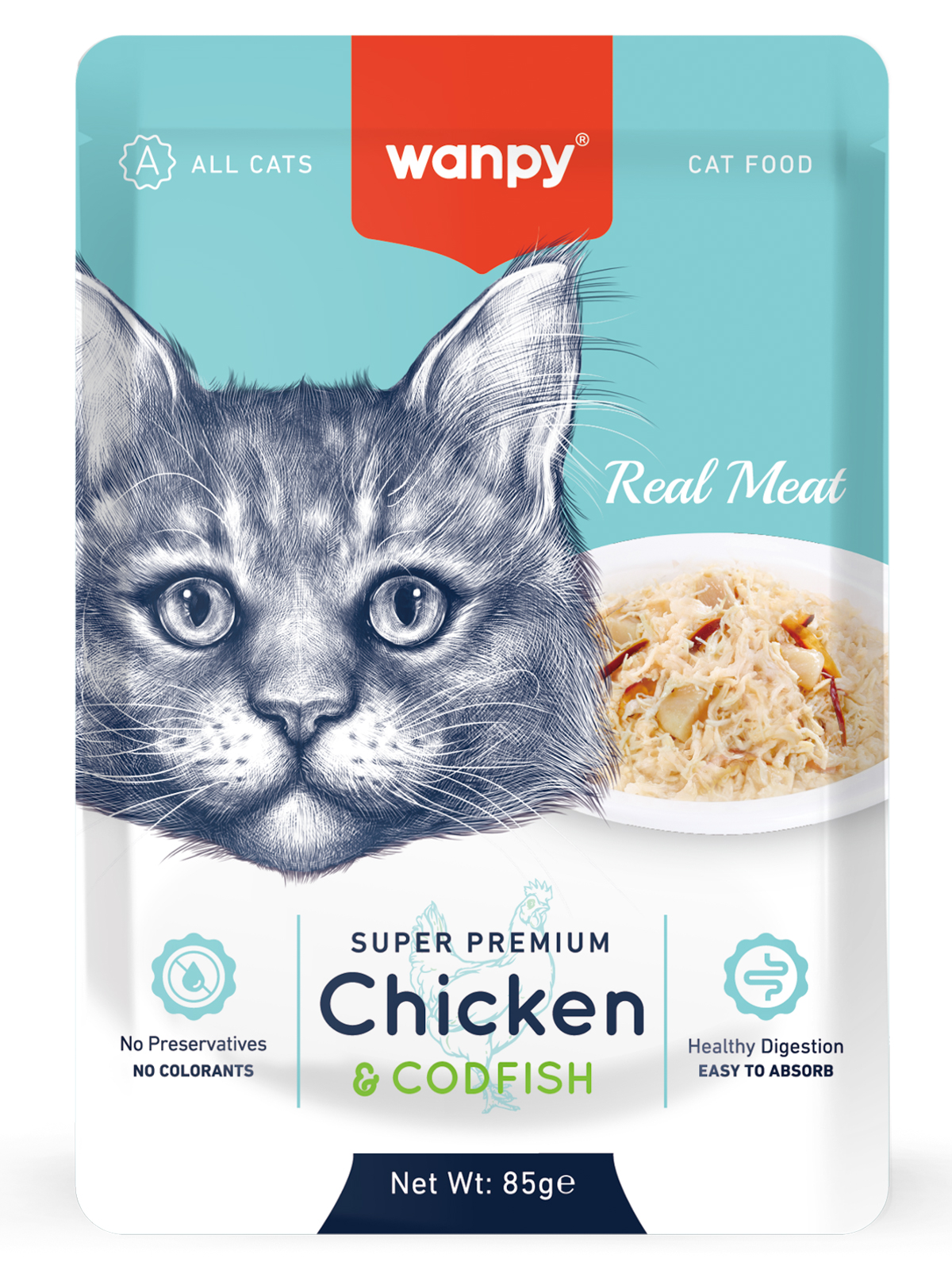 Wanpy Cat Влажный корм для кошек, курица с треской, 85 г
