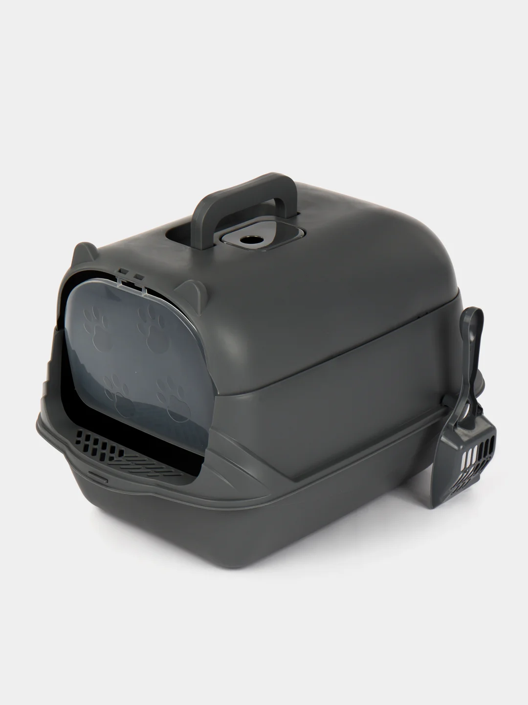 Туалет для кошек "Homecat Комфорт Плюс" закрытый с дверцей серый, 51 см х 37 см х 36 см