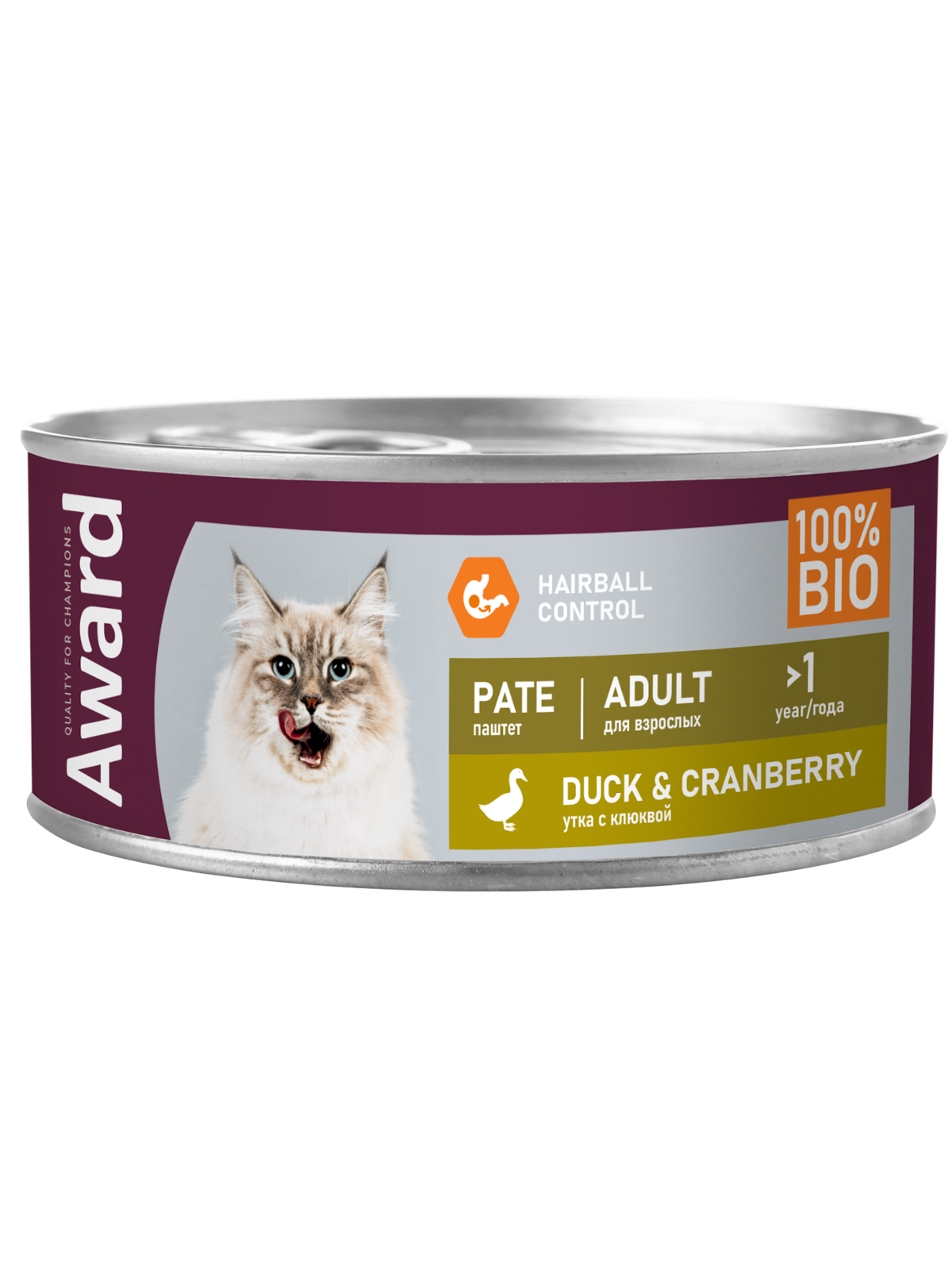 AWARD Влажный корм для взрослых кошек паштет из утки, с клюквой, 100г
