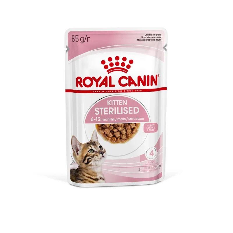 Влажный корм Royal Canin Kitten Sterilised для стерилизованных котят в возрасте от 6 до 12 мес. мелкие кусочки в соусе 85гр