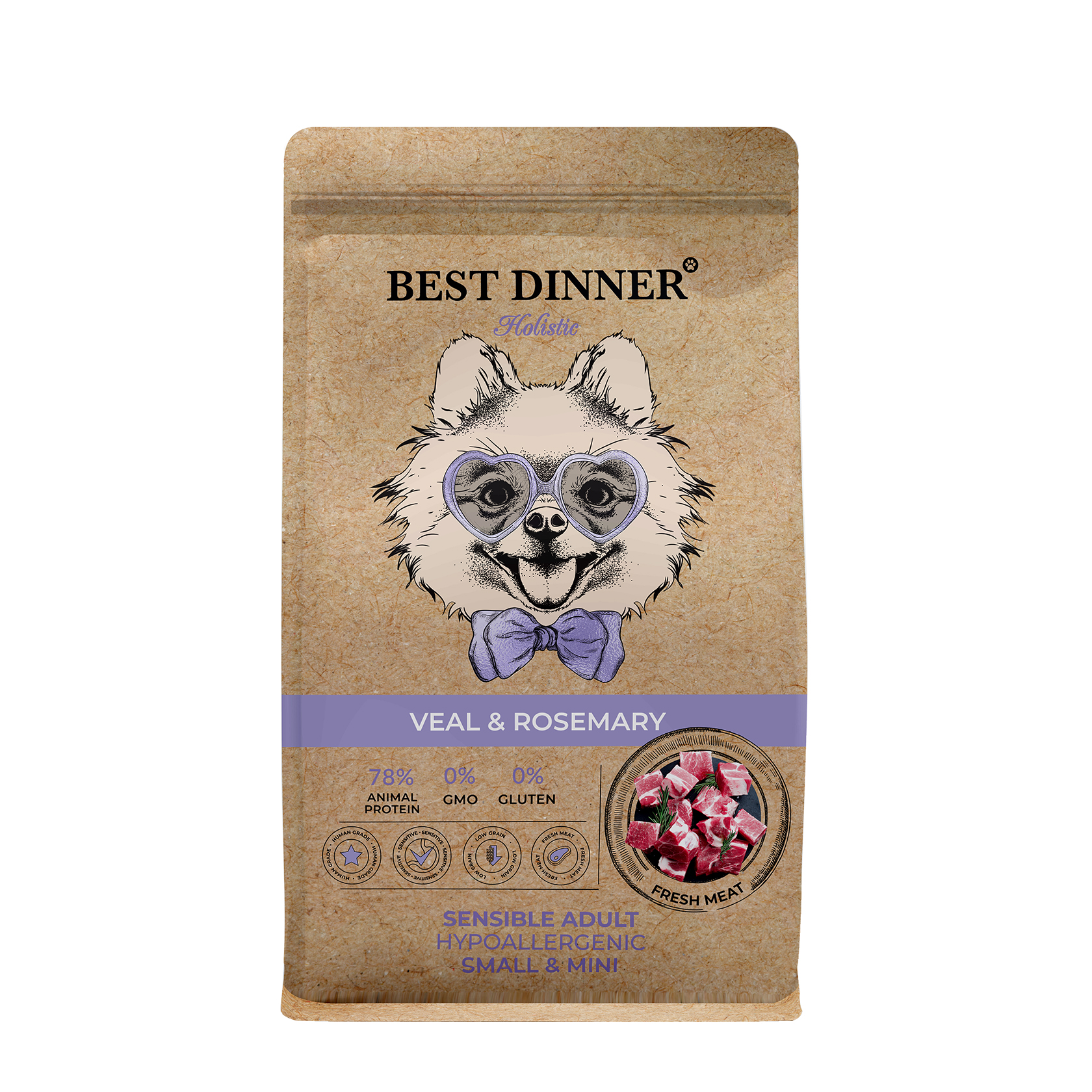 Бест Dinner Холистик Эдалт Сенсибл Мини с Телятиной и розмарином  (сухой корм д/собак) - 3 кг