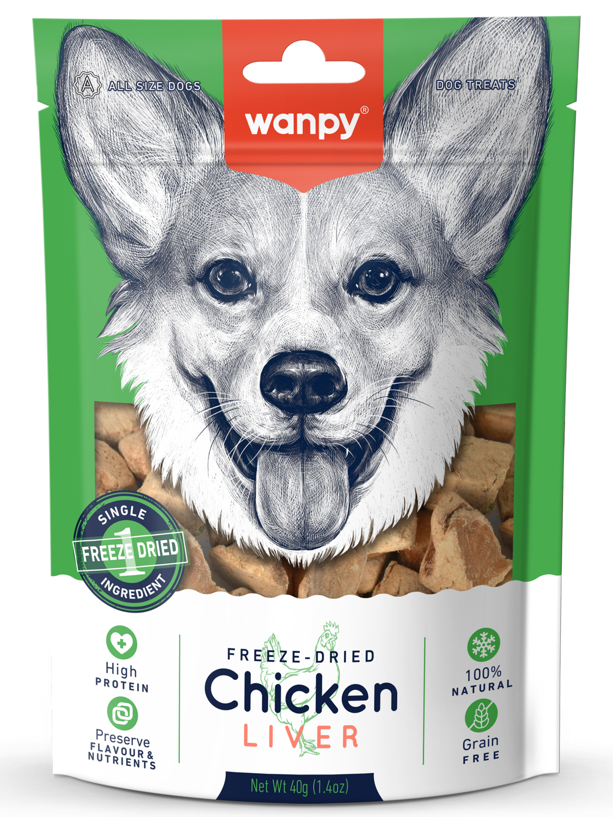 Wanpy Dog Сублимированное лакомство для собак "Куриная печень" 40 г