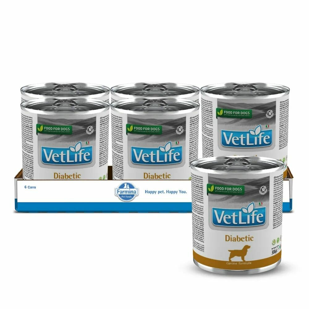 Влажный корм для собак Farmina Vet life Diabetic, при сахарном диабете, лечебный, ветеринарная диета, 300г-6шт