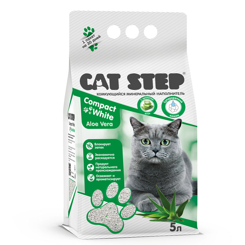 CAT STEP Compact White Aloe Vera Наполнитель комкующийся 5л
