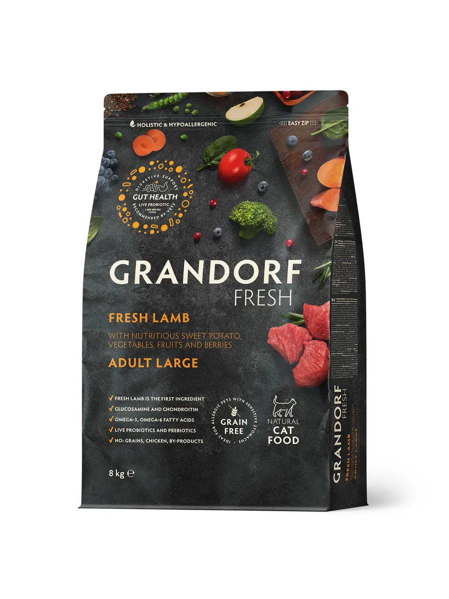 Grandorf Fresh Сухой беззерновой корм для крупных кошек с ягненком 8 кг 5407007853007