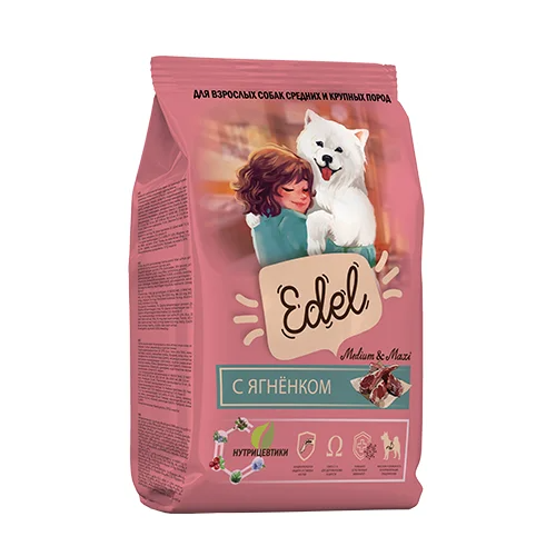 Edel Эдель Medium & Maxi Lamb сухой корм для взр собак средних и крупных пород c ягненком  12кг