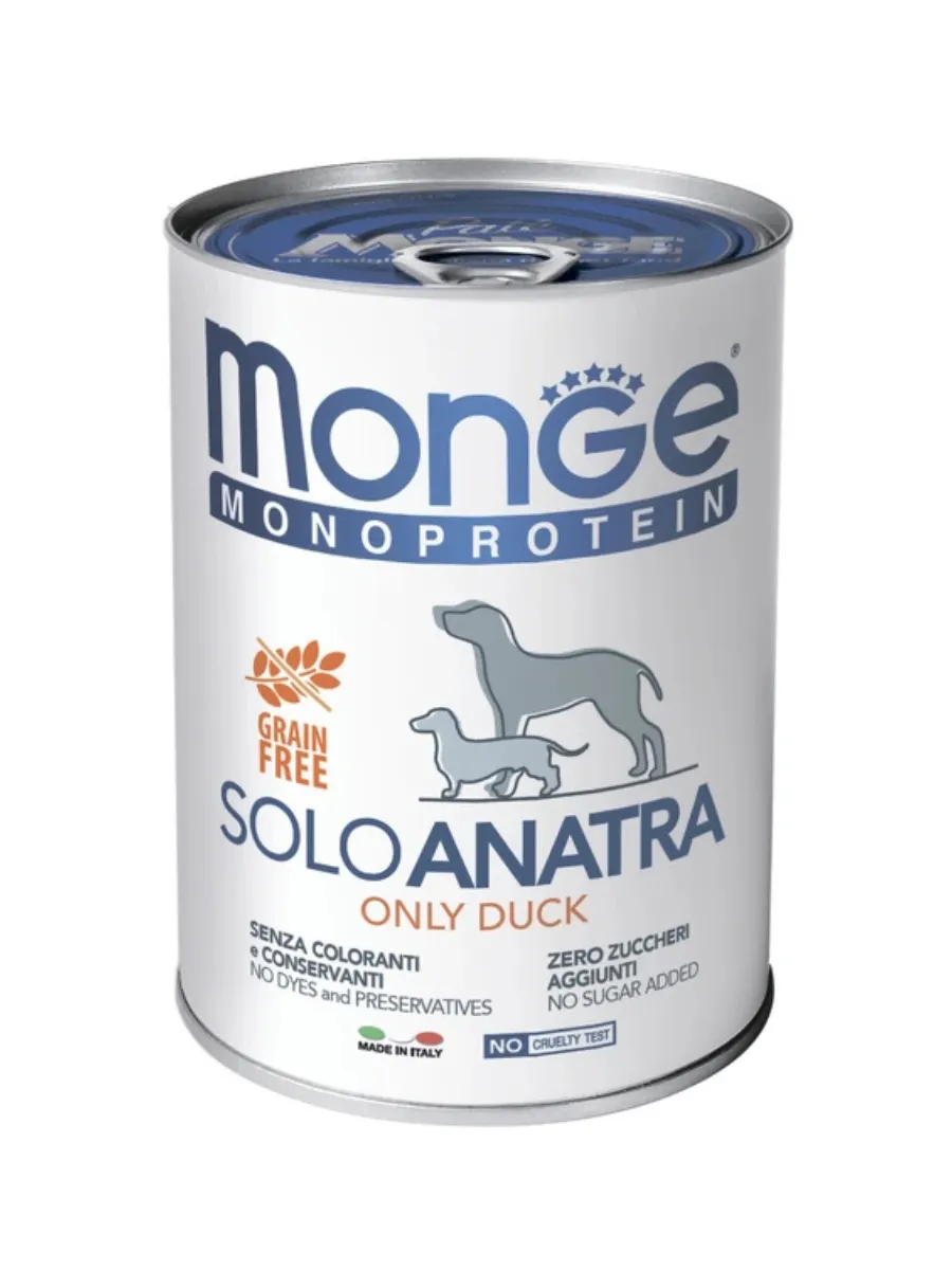 MONGE Влажный корм Monge Dog Monoprotein для собак, паштет из утки, консервы 400 г