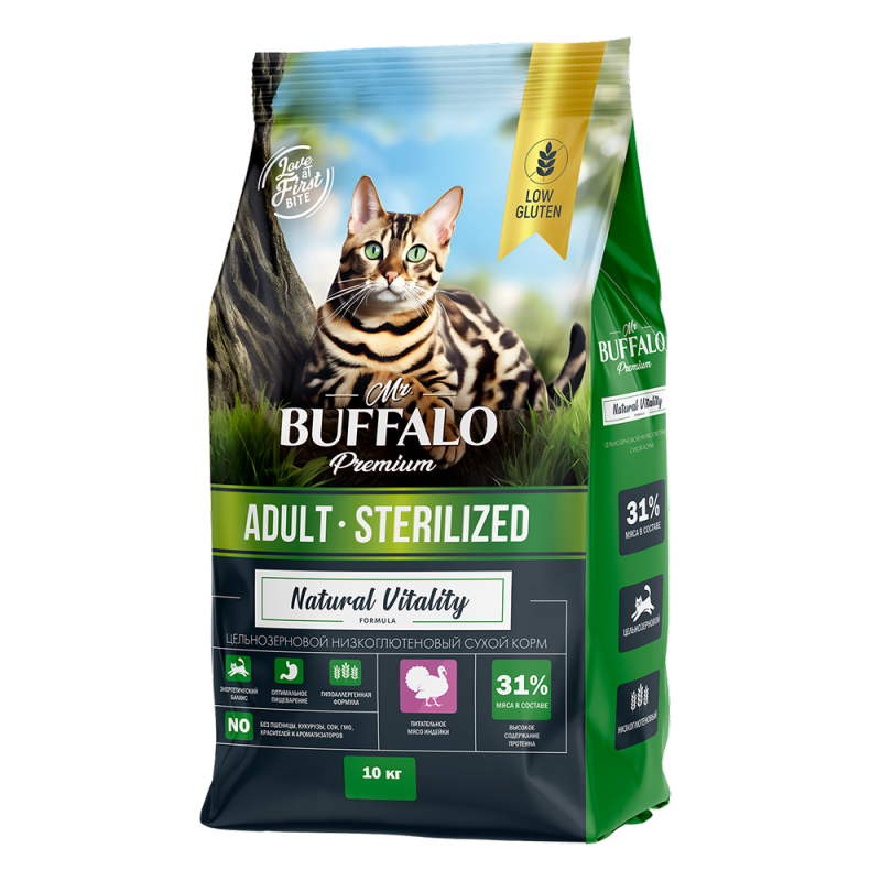 Mr.BUFFALO MR.BUFFALO STERILIZED 10 кг сухой корм для кошек индейка