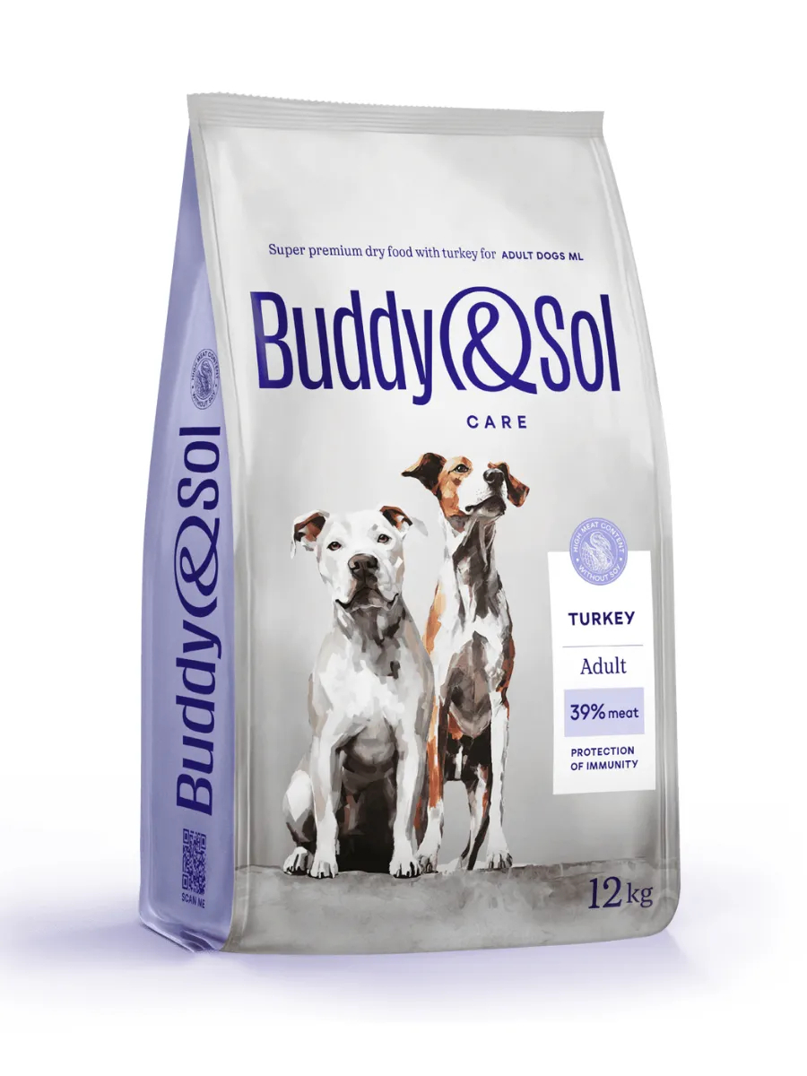 Buddy&Sol Care Сухой корм с индейкой для собак средних и крупных пород 12кг