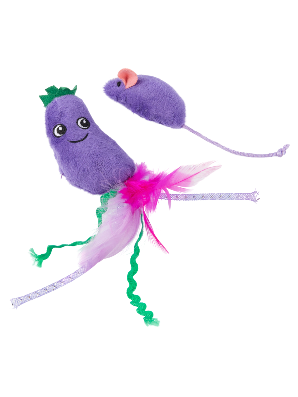 Игрушка Mr.Kranch для кошек Баклажанчик и Мышка плюшевая с кошачьей мятой и перышками 19 см фиолетовая