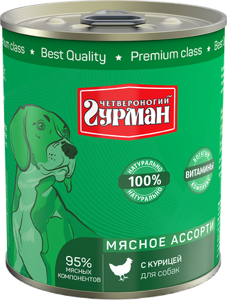 Четвероногий гурман Мясное ассорти консервы для собак с курицей 340 г