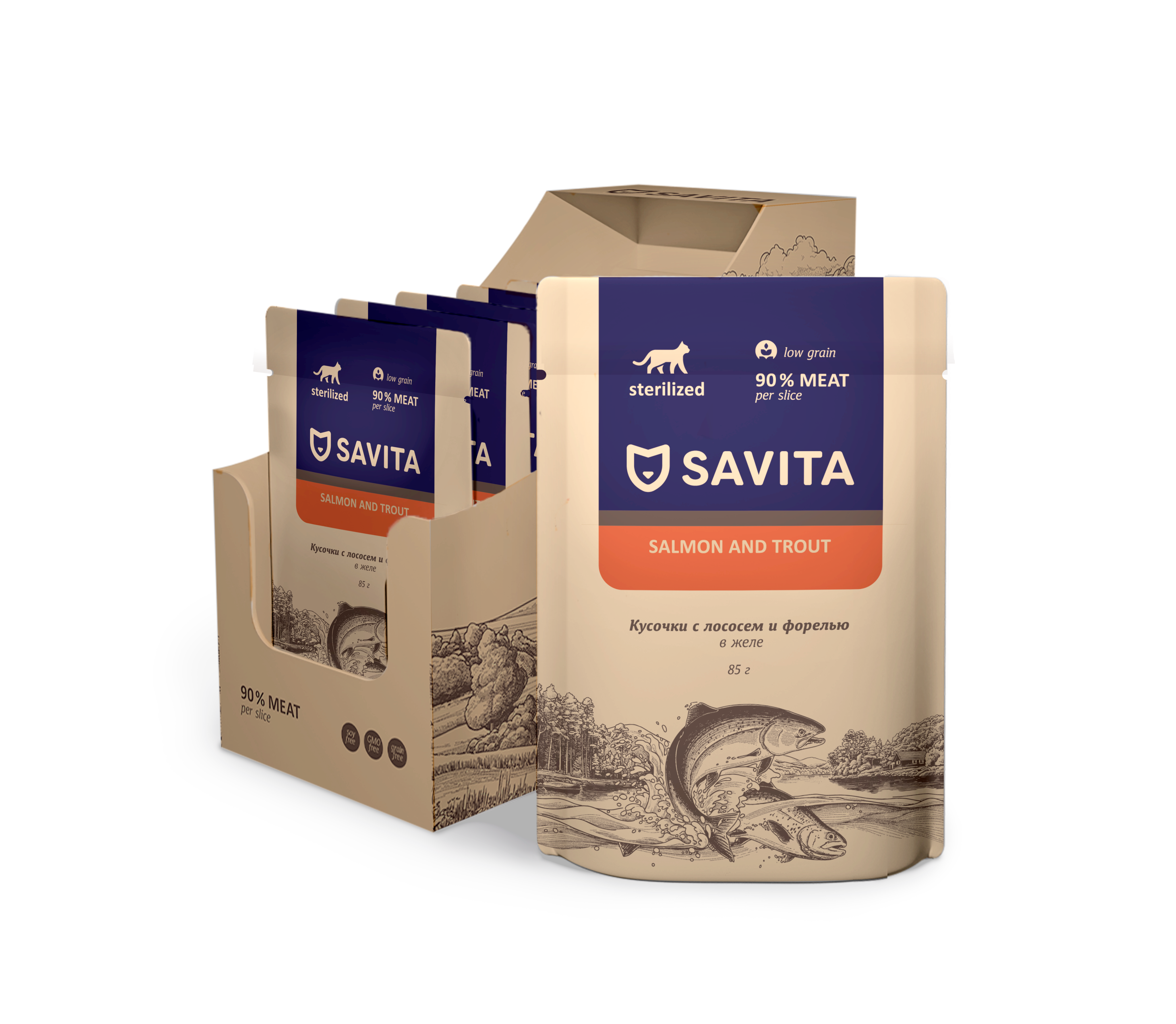 Влажный корм для стерил. кошек с лососем в желе 85гр -12шт