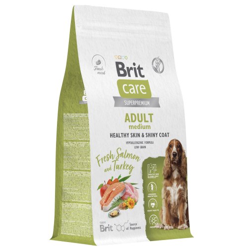 Brit BRIT CARE, Сухой корм с лососем и инд. д/взр.соб "Dog Adult M Healthy Skin&Shiny Coat", 12кг,5066360