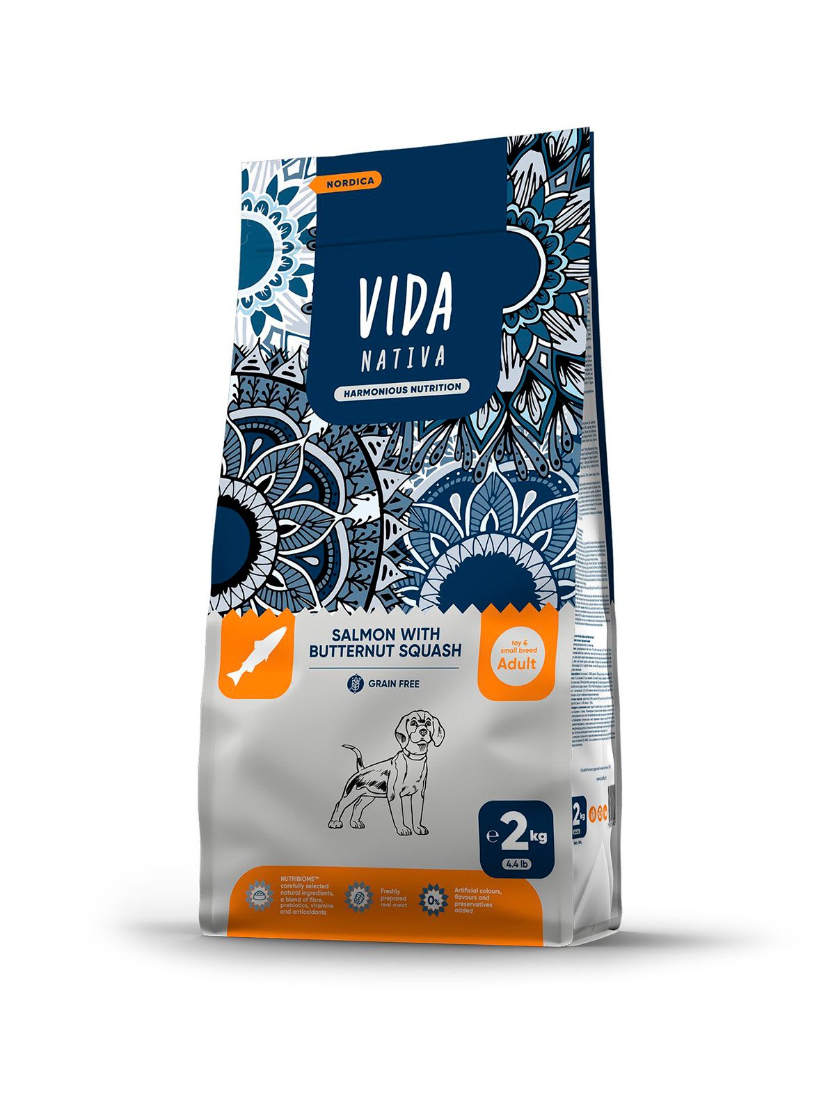 Сухой корм VIDA NATIVA для взрослых собак миниатюрных и мелких пород из лосося с мускатной тыквой 2 кг