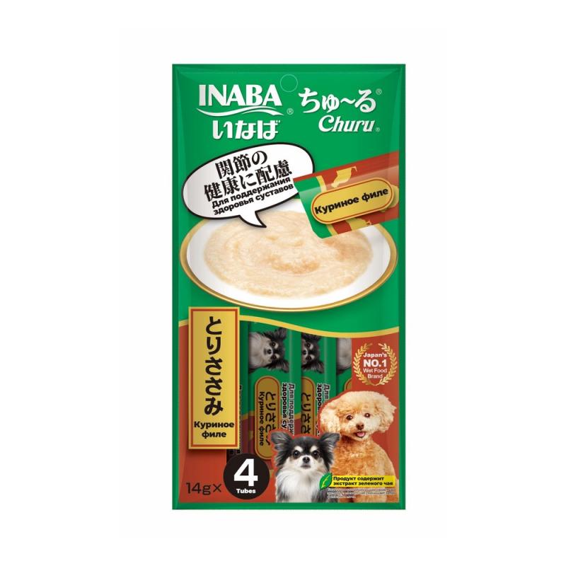 Inaba Крем-лакомство INABA Churu пюре для собак Куриное филе для здоровья суставов, 14 г х 4 шт. 4901133445002