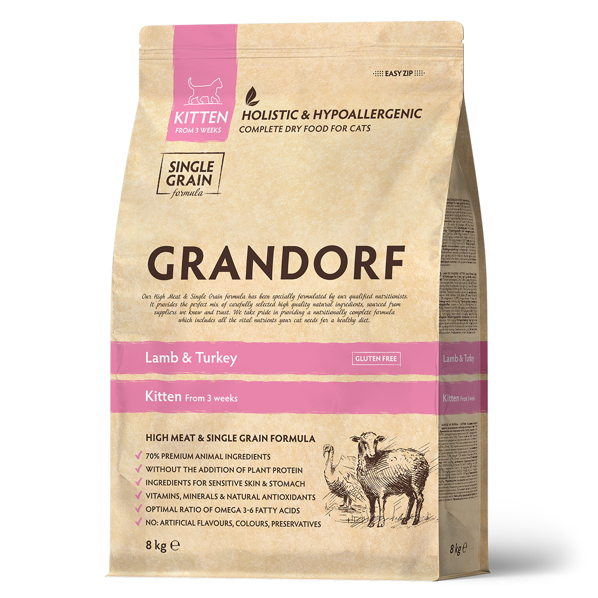 Grandorf Сухой корм для котят с ягненком и индейкой 8 кг 5407007853304