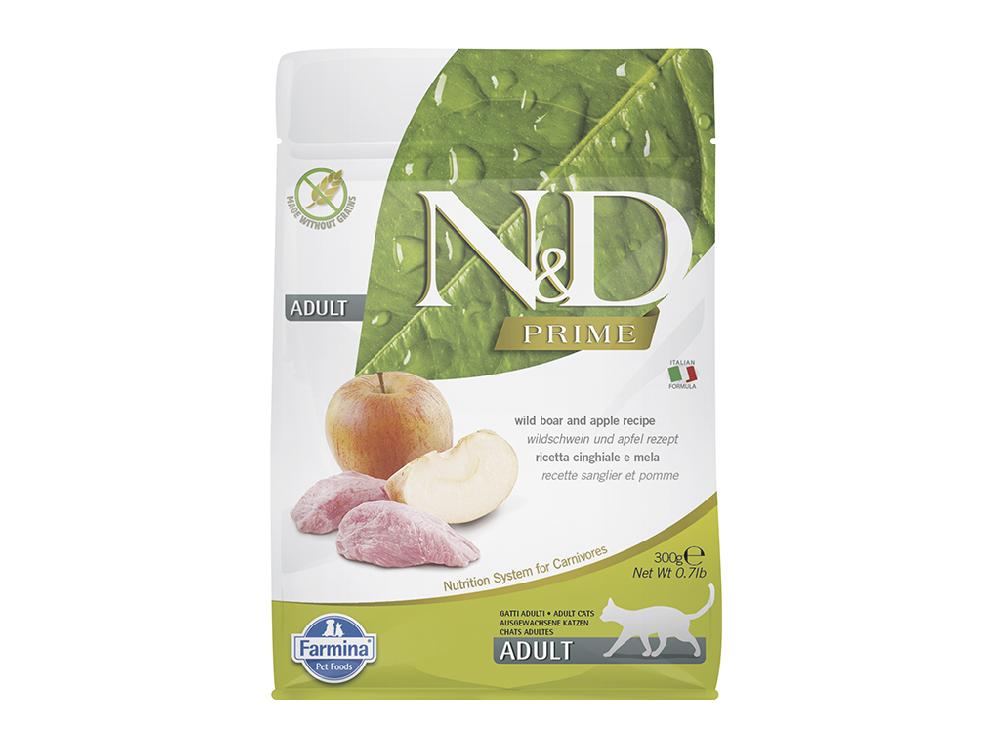 Сухой корм для взрослых кошек Farmina N&D Prime, беззерновой, дикий кабан с яблоком, холистик, 0,3 кг