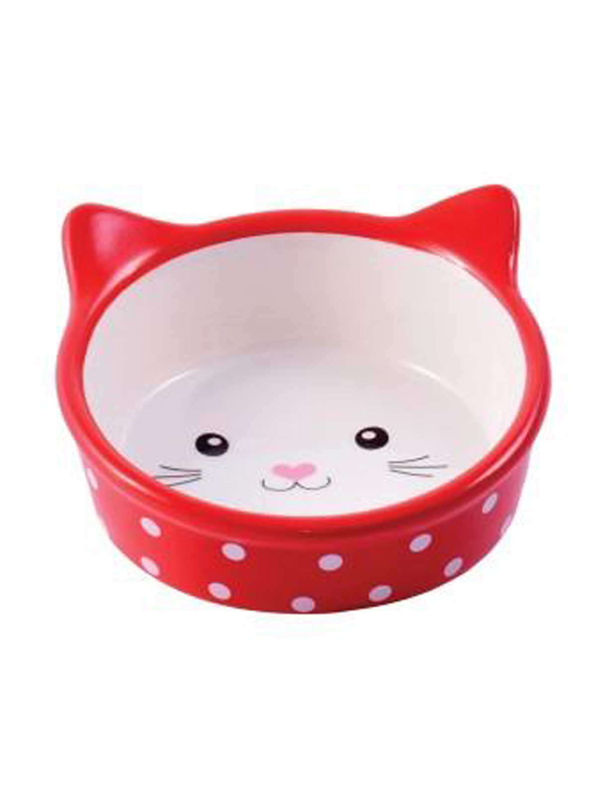 Миска Mr.Kranch керамическая для кошек Мордочка кошки 250 мл красная в горошек